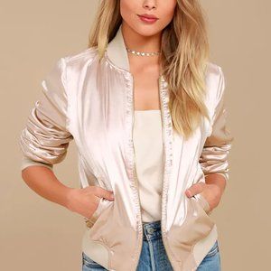 Lulu’s Rose Gold Satin Bomber Jacket